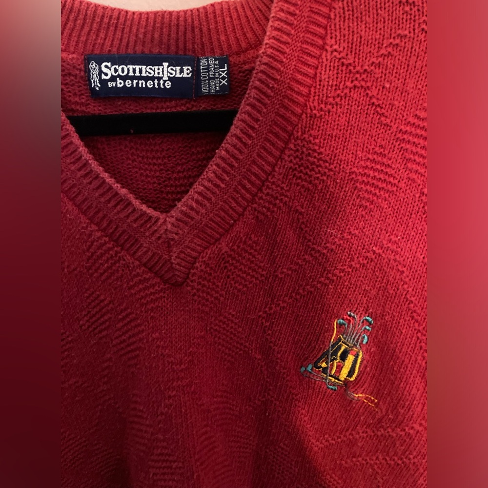 Scottish isle by bernette Men's Red Sweater Gold club Embroidered XXL - Picture 4 of 5